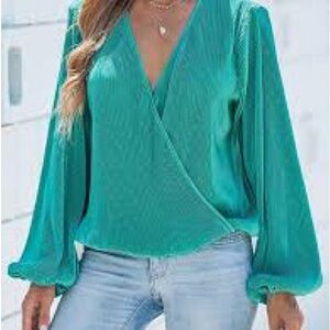 Cupshe Turquoise Plisse Wrap Blouse